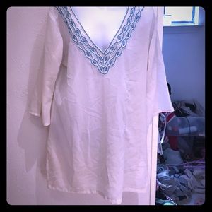 💙LIke New Turquoise Sheer Beaded Blouse Sz L💜